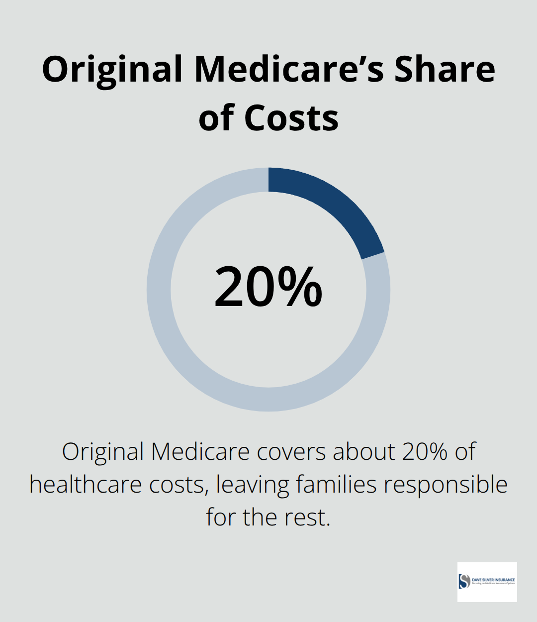 Chart showing that Original Medicare covers about 20% of healthcare costs, leaving families to pay the remainder. - Caregiver Medicare needs