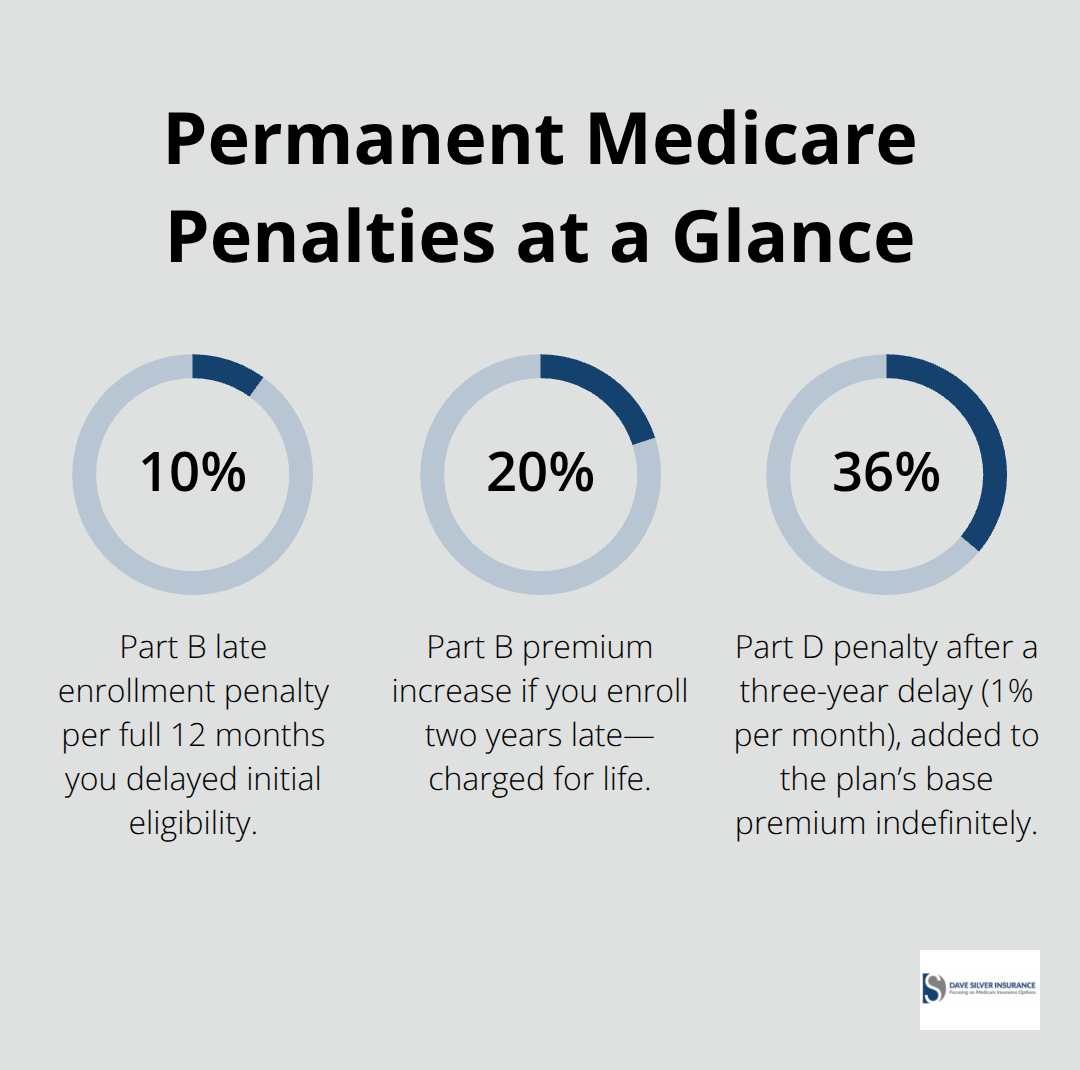 Chart showing key Medicare penalty percentages that increase costs permanently. - Medicare eligibility guidance