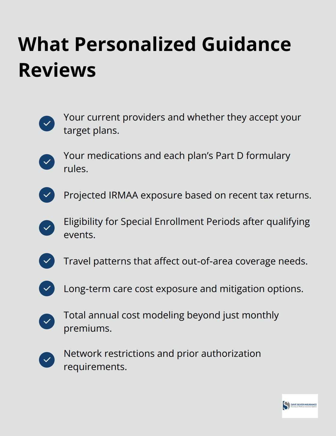 Key elements a Medicare specialist evaluates to tailor your coverage. - Medicare enrollment help today