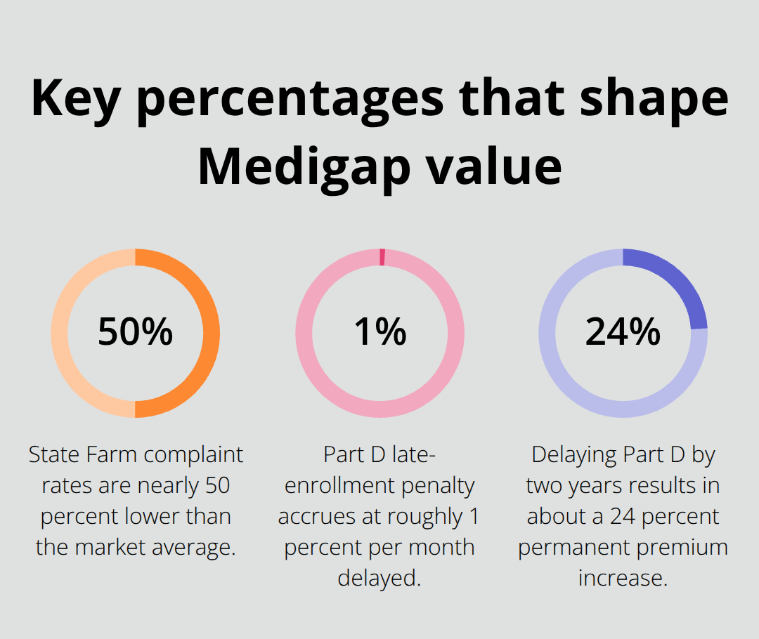 Percent comparisons for complaints, late-enrollment penalties, and long-term costs. - medigap insurance carriers