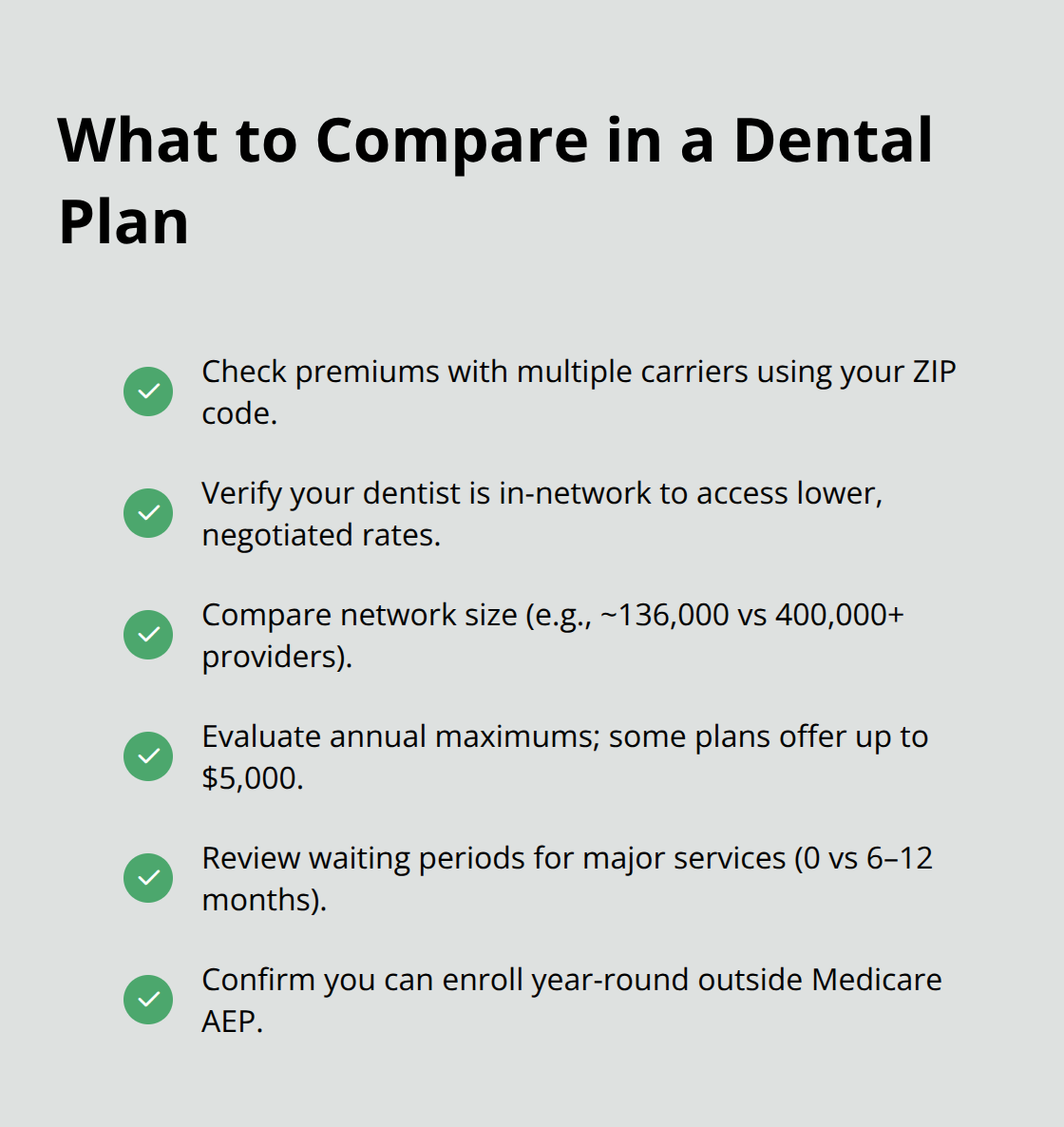 Checklist of key factors to compare when choosing a supplemental dental plan in the U.S. - supplemental dental insurance for seniors on medicare